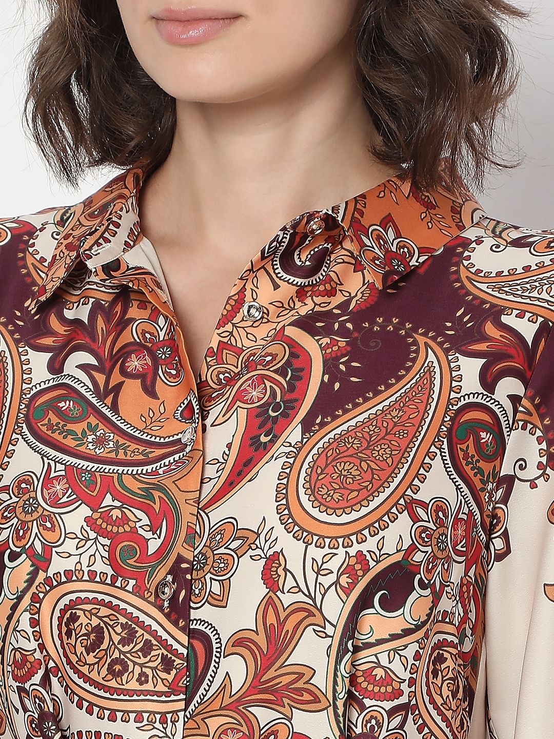 Brown Paisley Printed Shirt Dress
