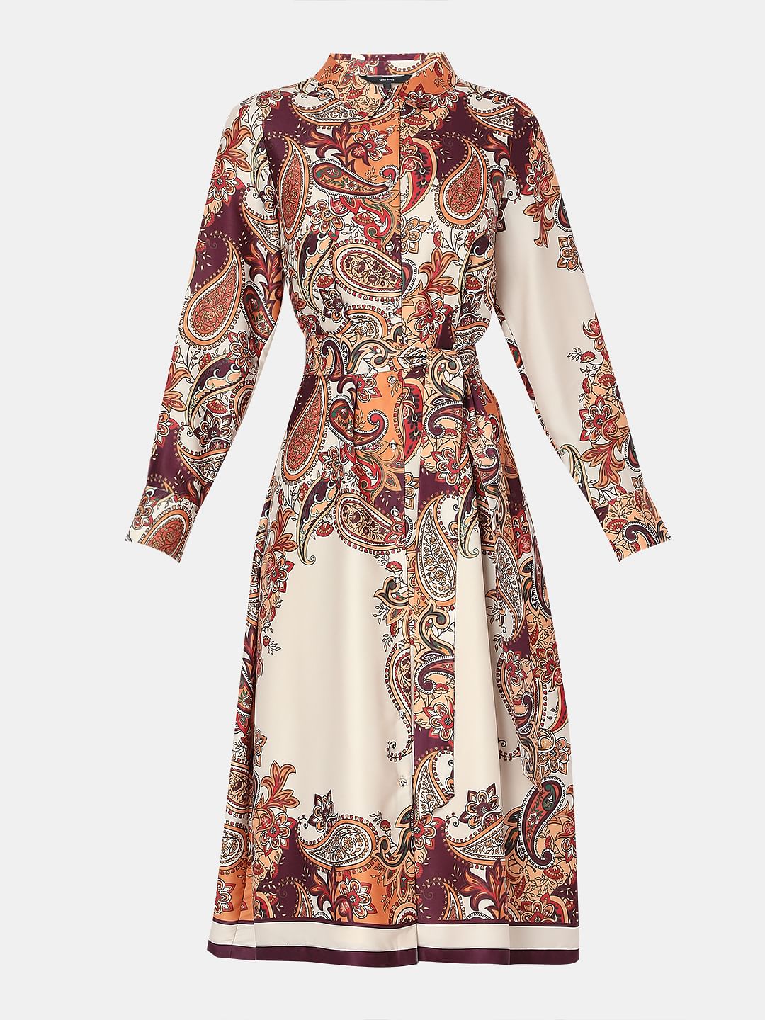 Brown Paisley Printed Shirt Dress