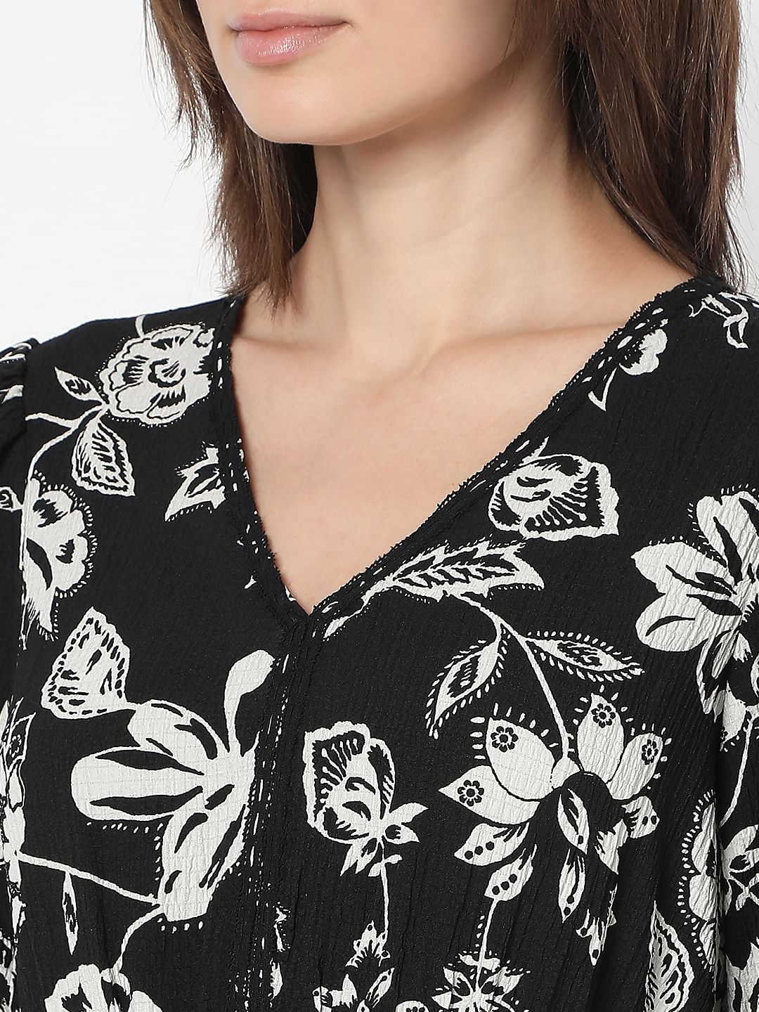 Black Printed Cotton Midi Dress