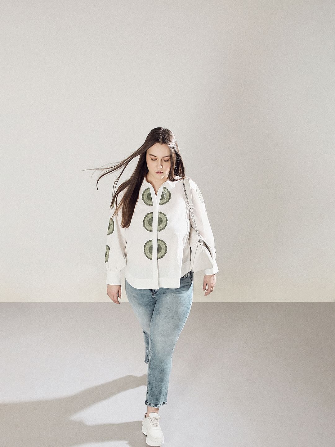 Curve White Printed Cotton Shirt