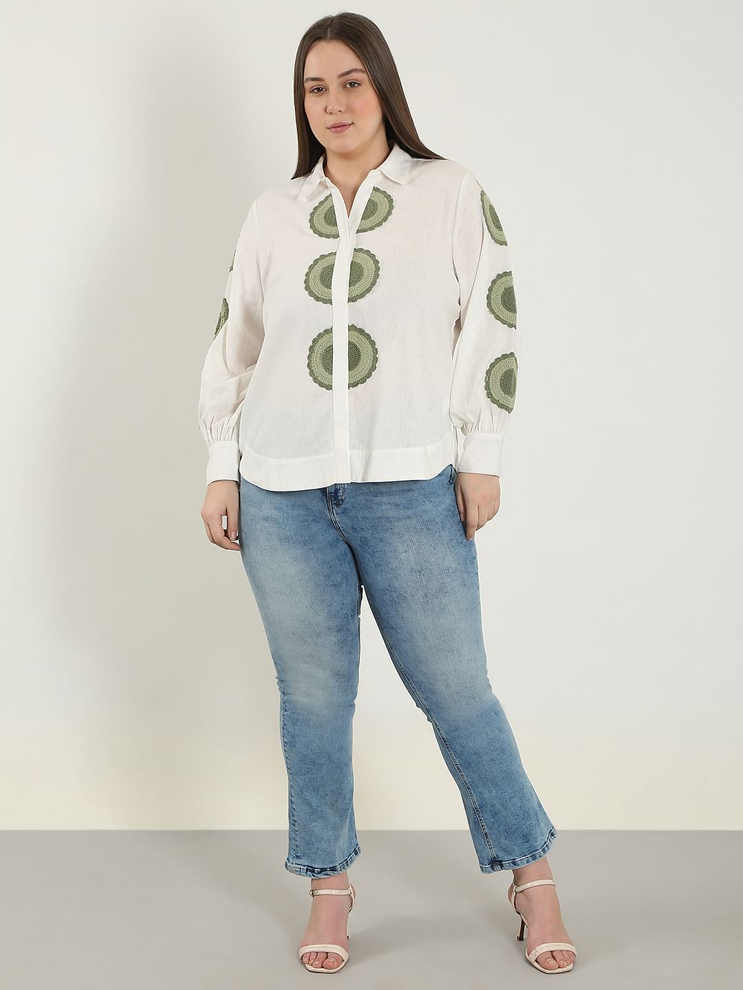 Curve White Printed Cotton Shirt