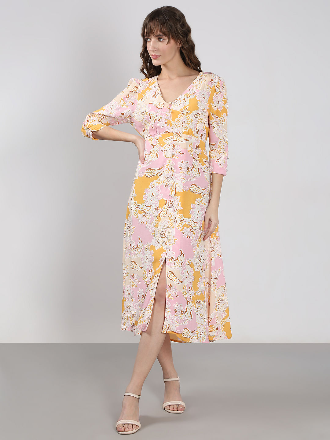 Pink Floral Midi Dress