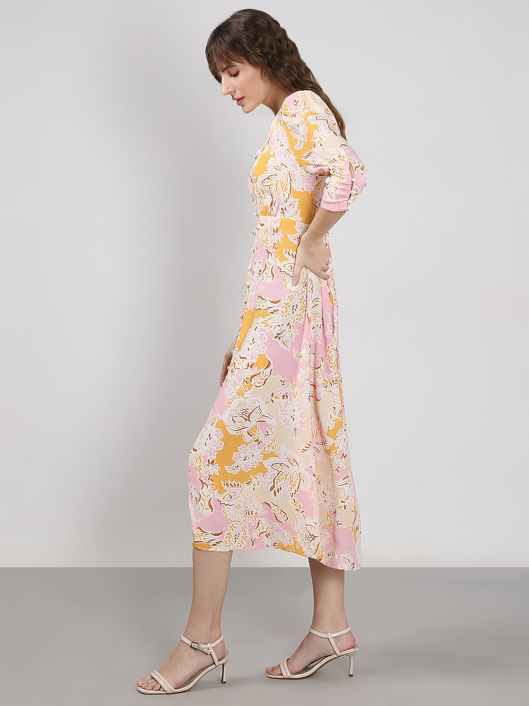 Pink Floral Midi Dress