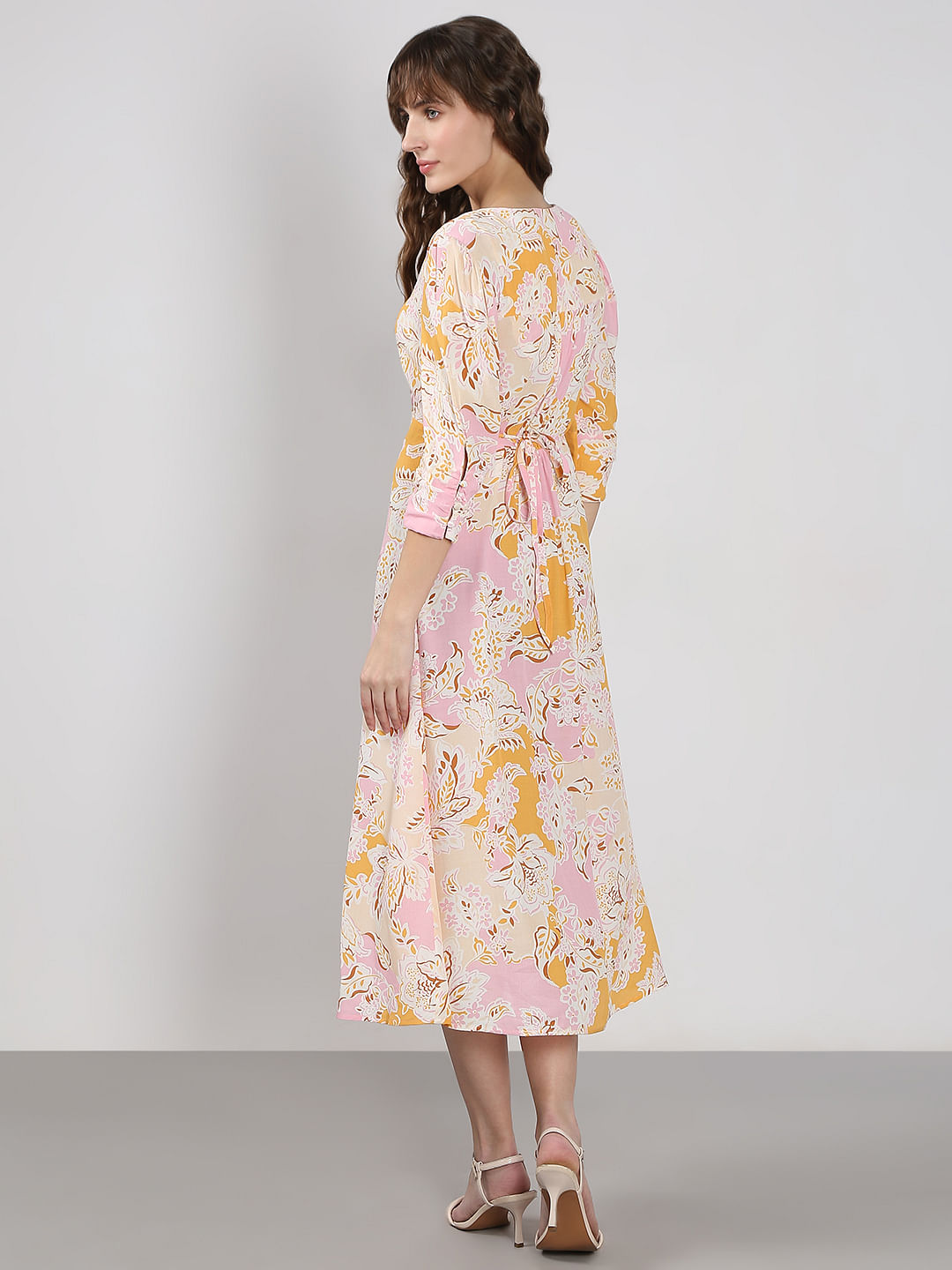 Pink Floral Midi Dress