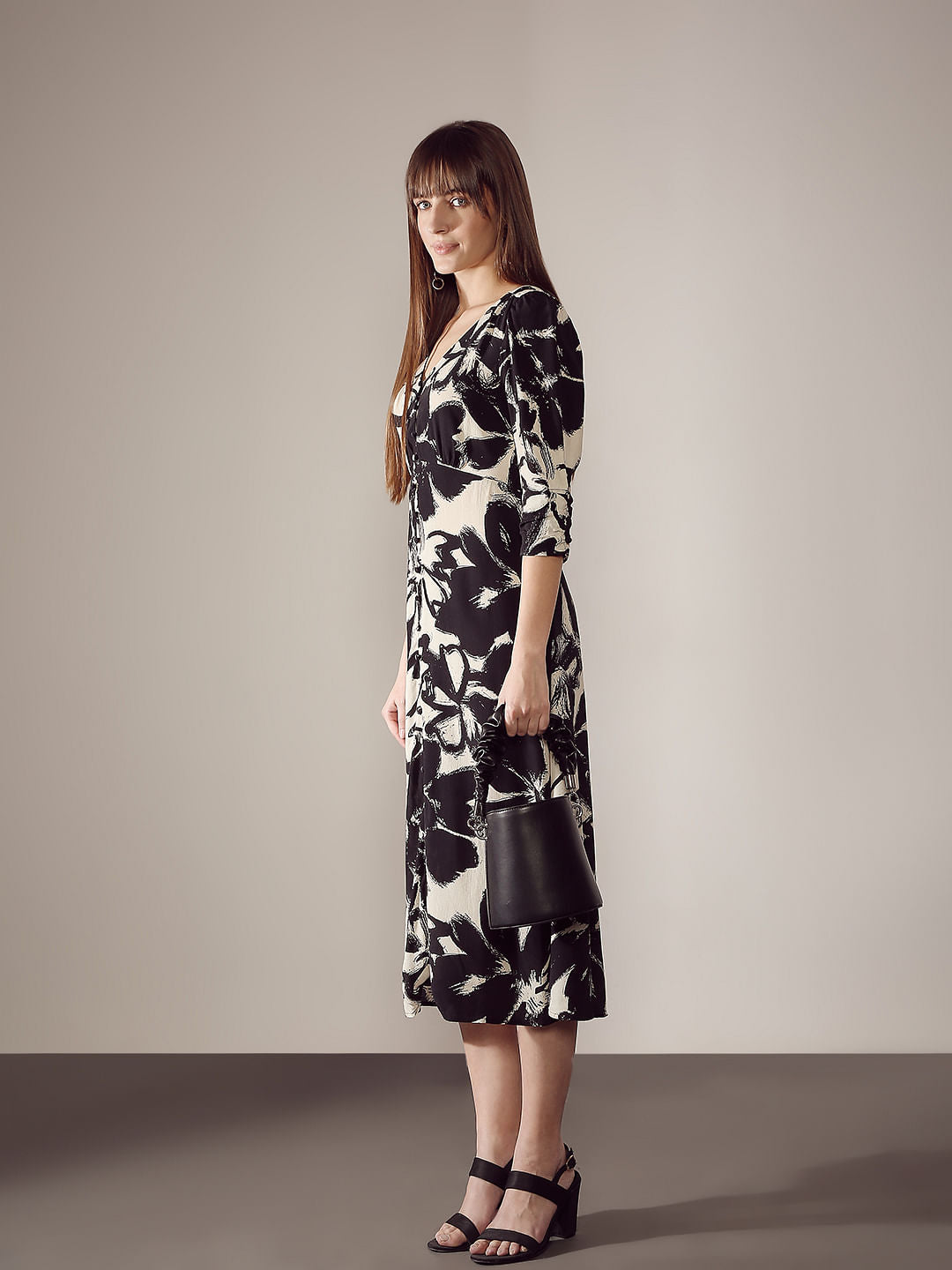 Black Floral Midi Dress