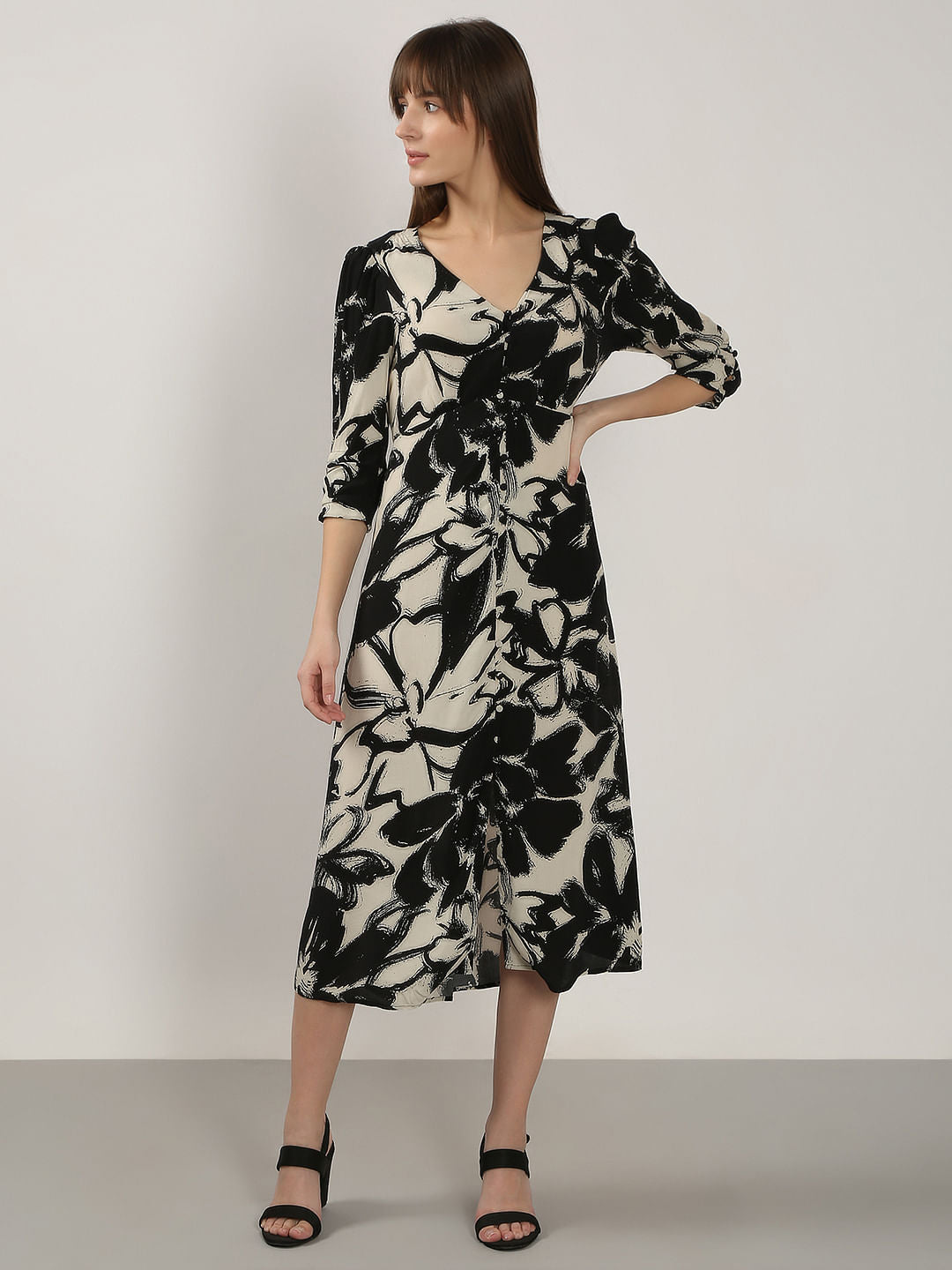 Black Floral Midi Dress