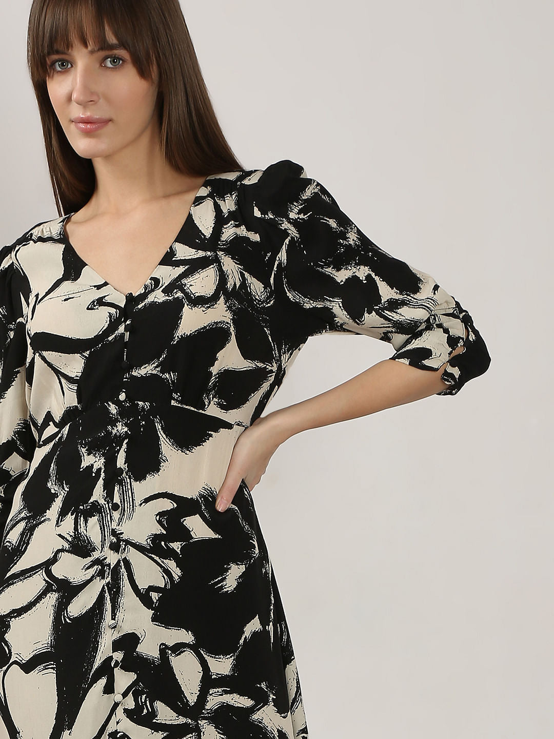 Black Floral Midi Dress