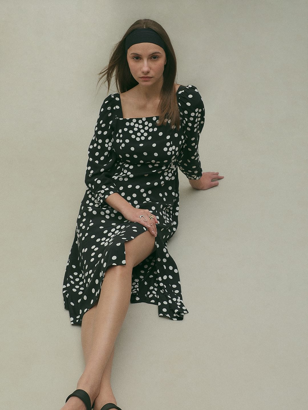 Black Polka Dot Midi Dress