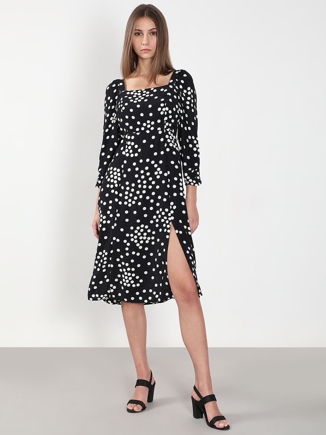 Black Polka Dot Midi Dress