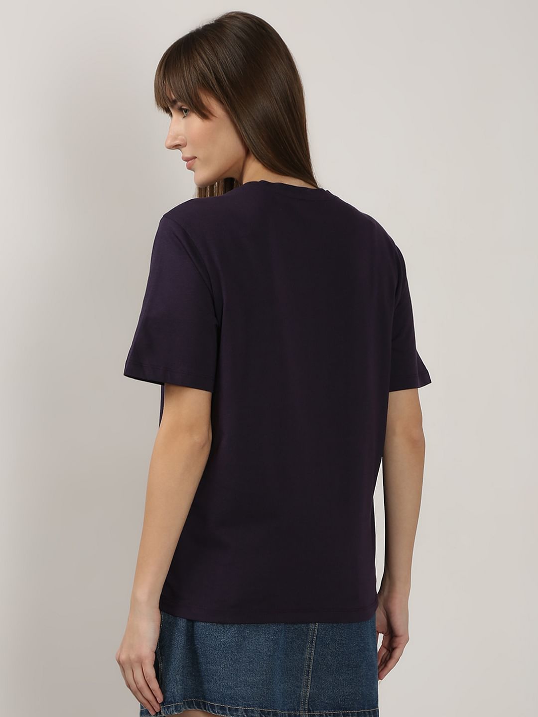 Dark Purple Graphic Print Cotton T-Shirt