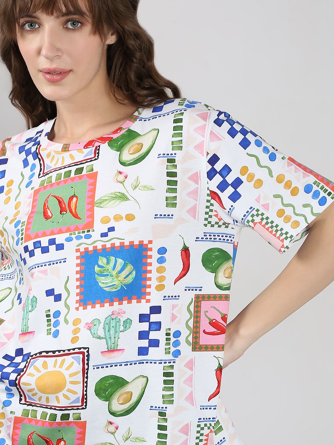 White Printed Cotton T-Shirt