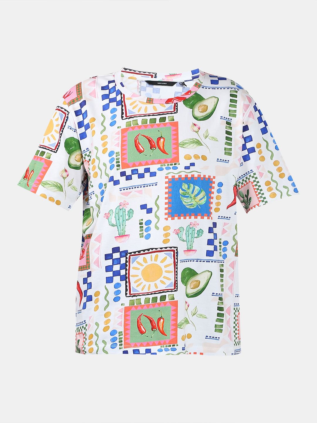 White Printed Cotton T-Shirt