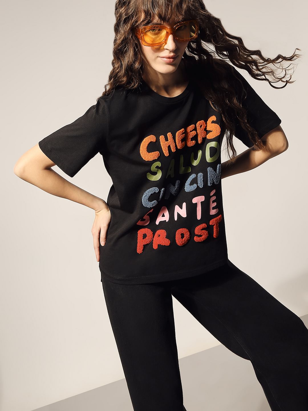 Black Printed Cotton T-Shirt