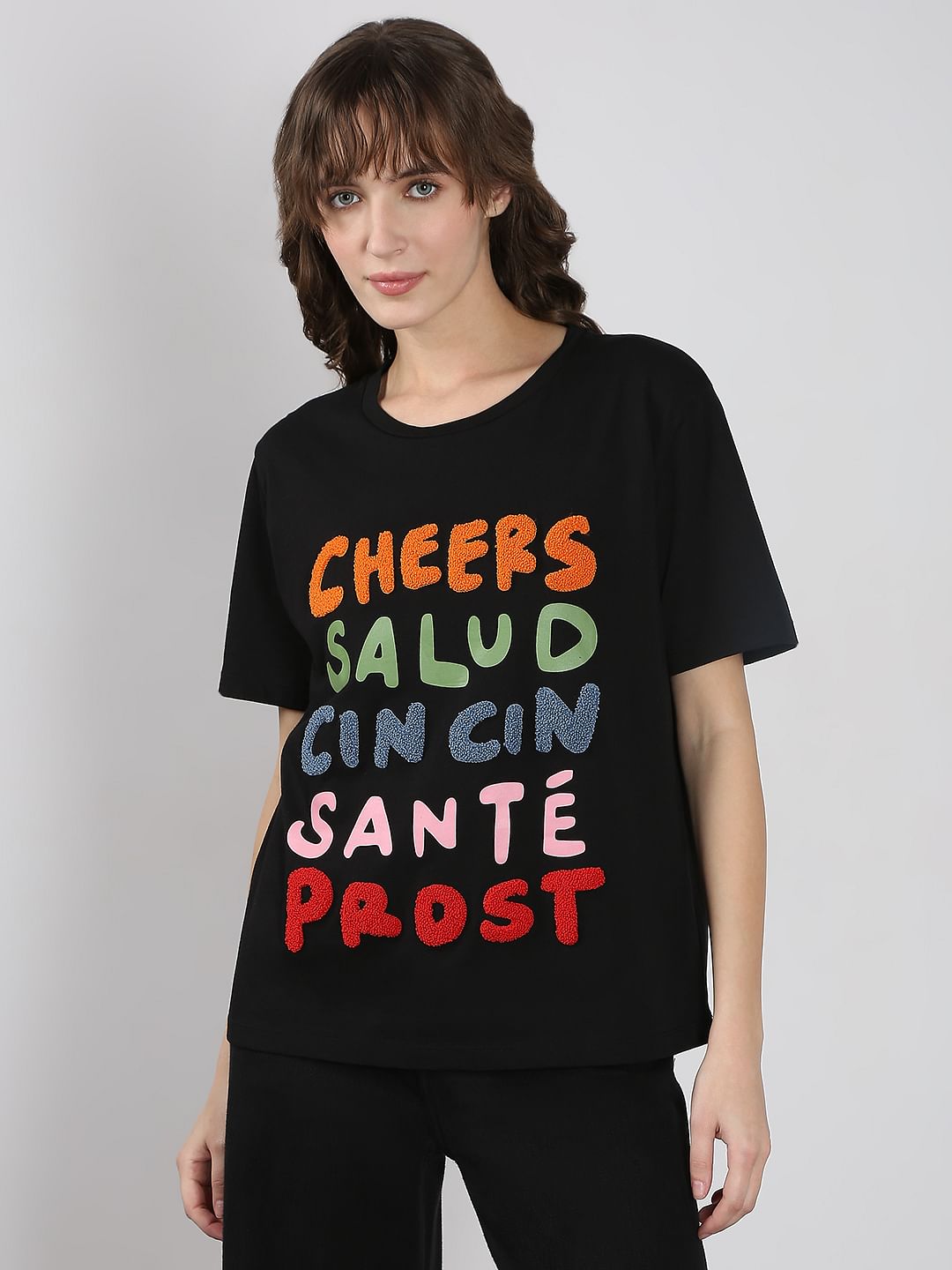 Black Printed Cotton T-Shirt