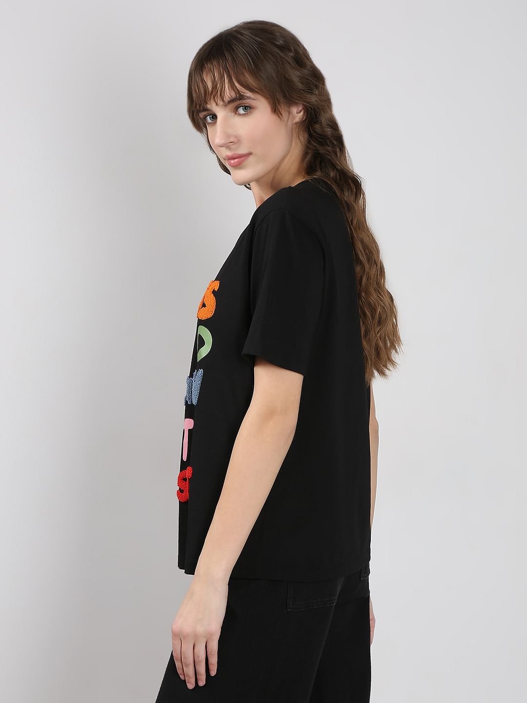 Black Printed Cotton T-Shirt