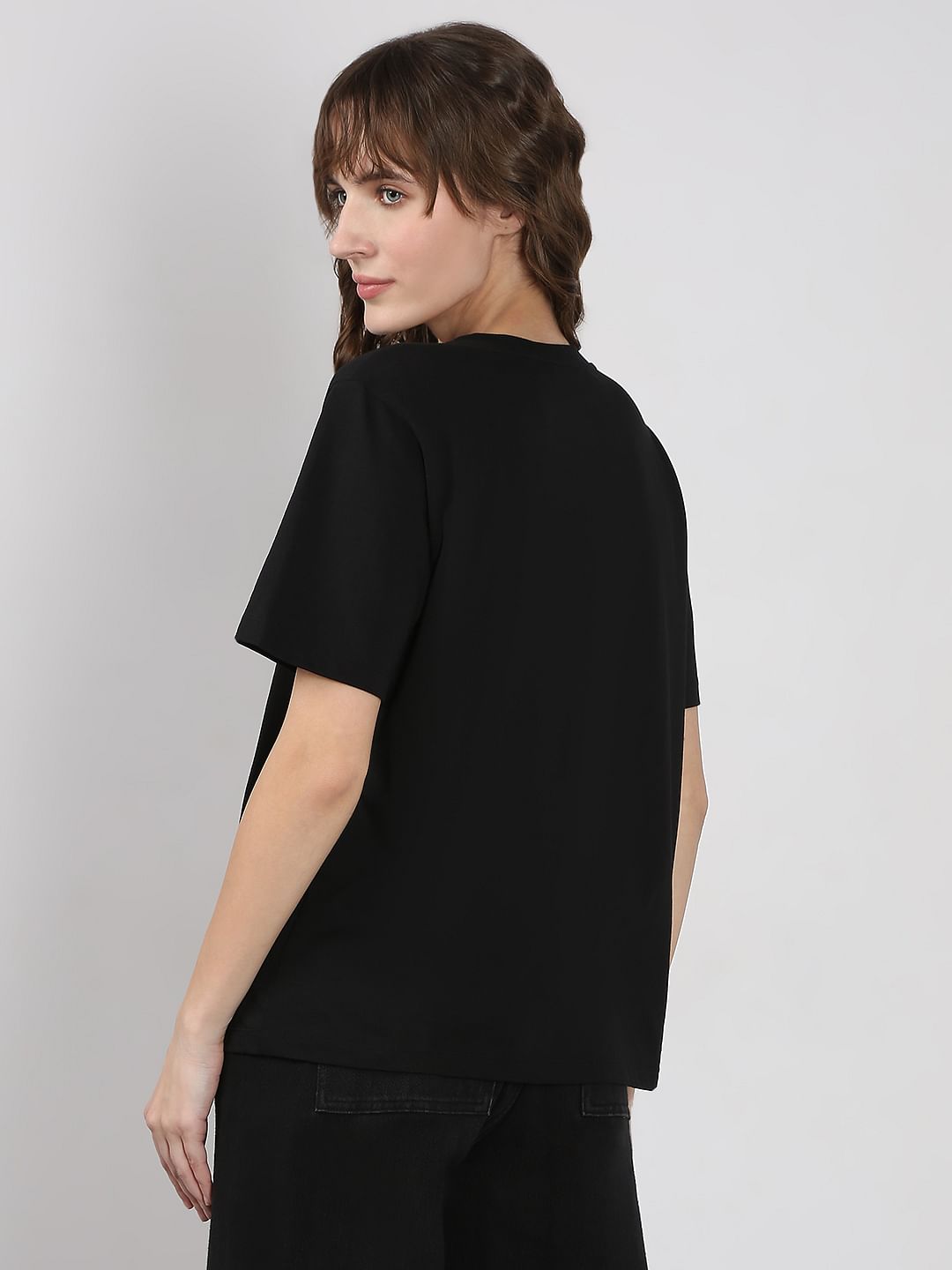 Black Printed Cotton T-Shirt