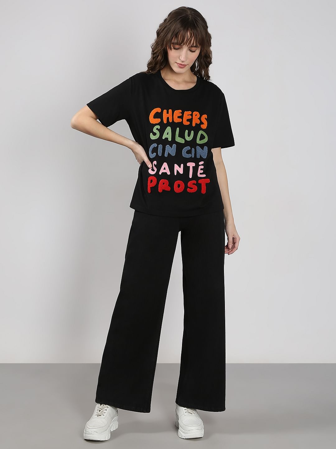 Black Printed Cotton T-Shirt