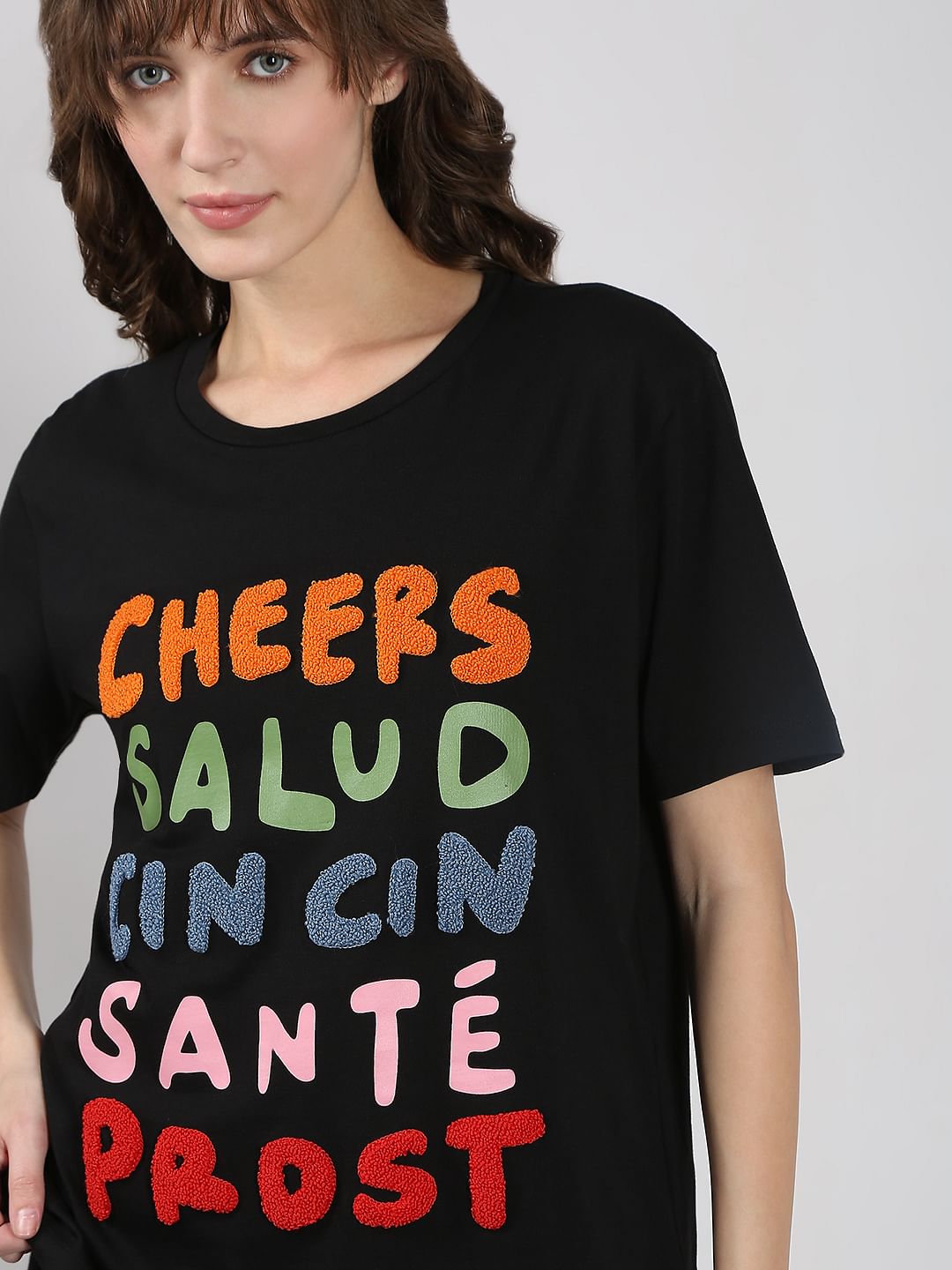 Black Printed Cotton T-Shirt