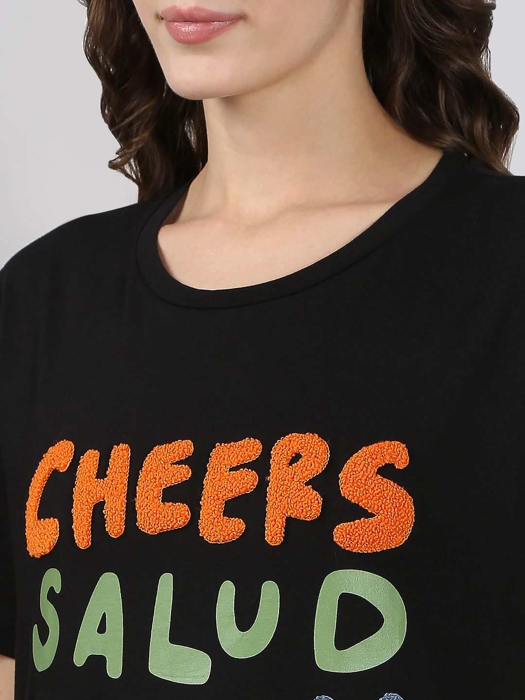 Black Printed Cotton T-Shirt