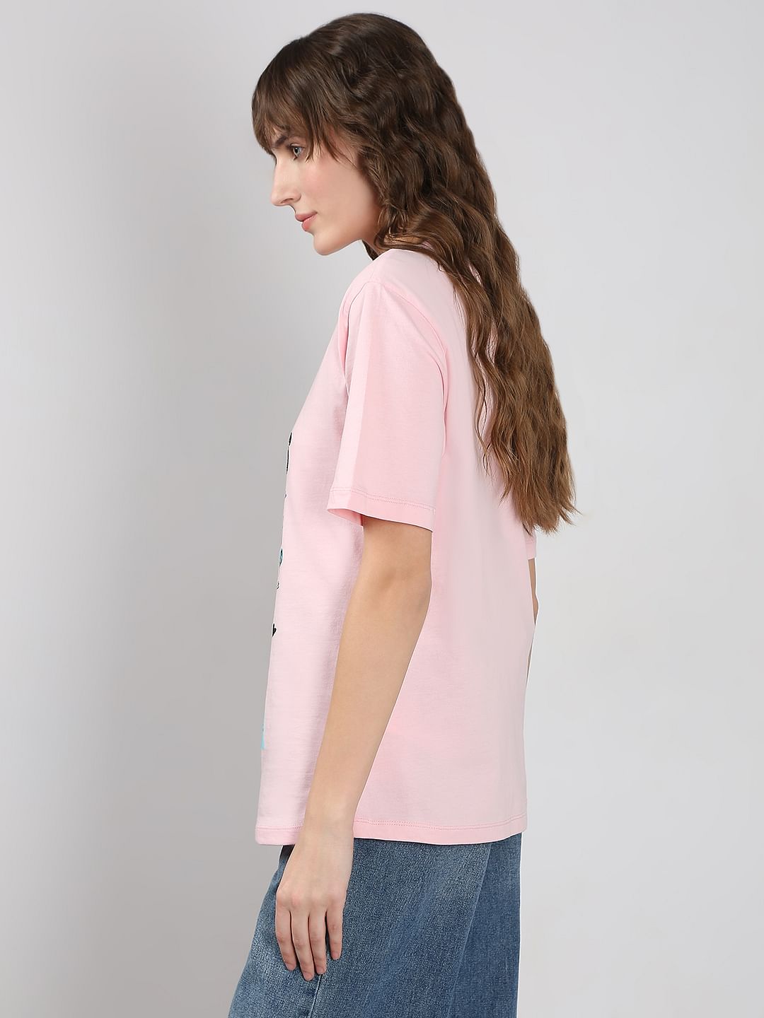 Pink Printed Cotton T-Shirt