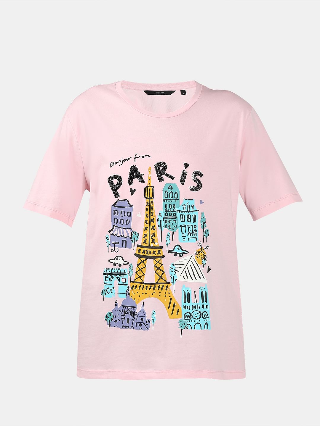Pink Printed Cotton T-Shirt