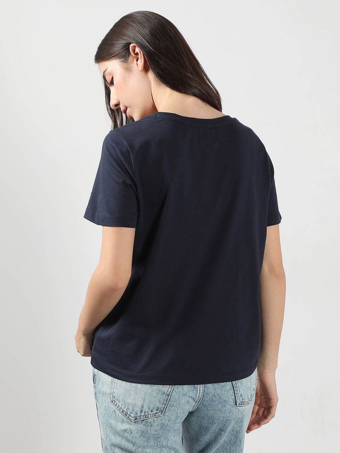 Navy Blue Motif Detail T-Shirt