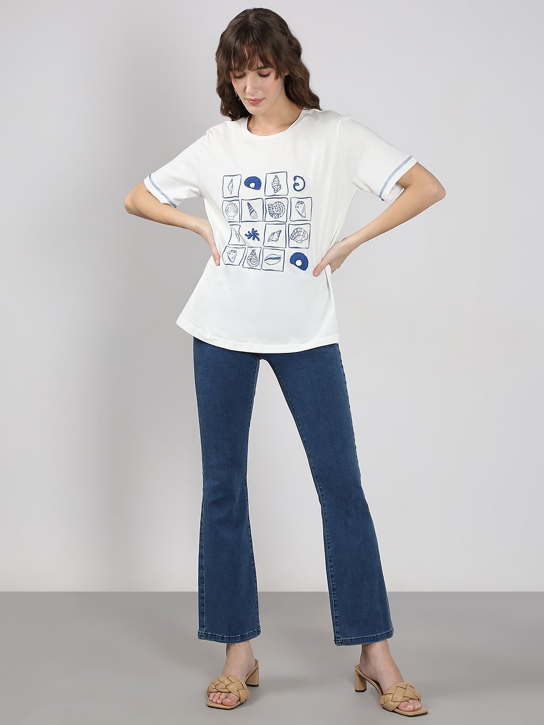 White Crochet Print T-Shirt