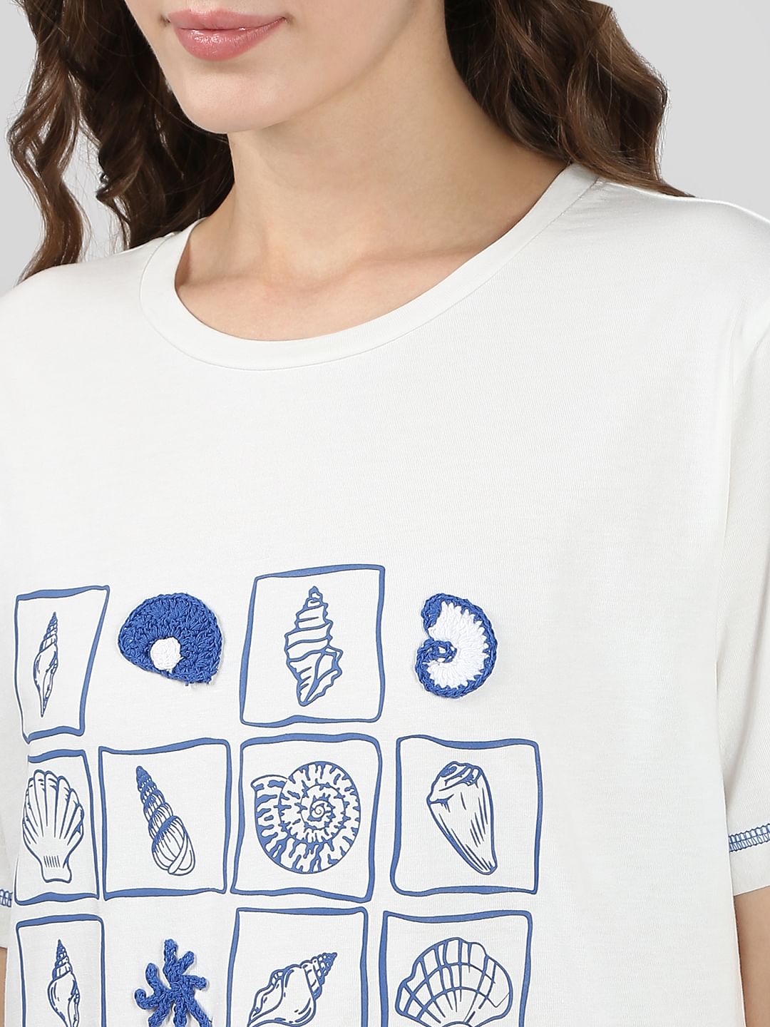 White Crochet Print T-Shirt