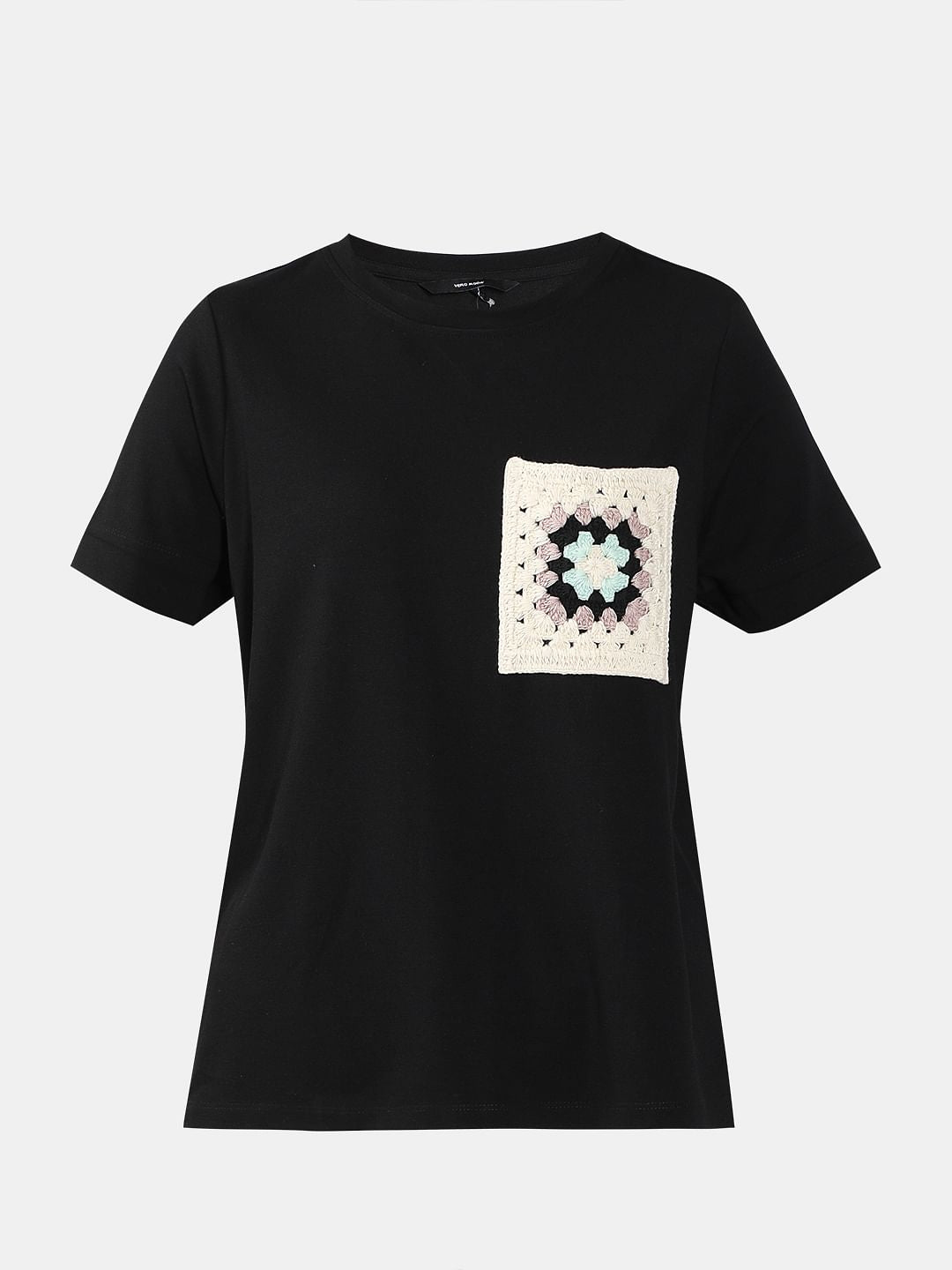 Black Crochet Pocket T-Shirt