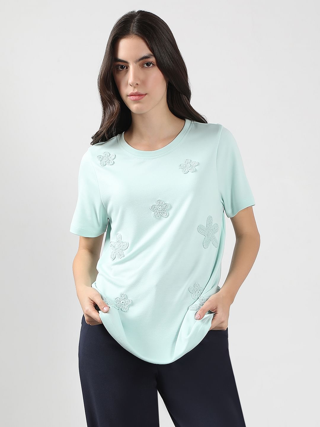 Mint Green Embroidered T-Shirt