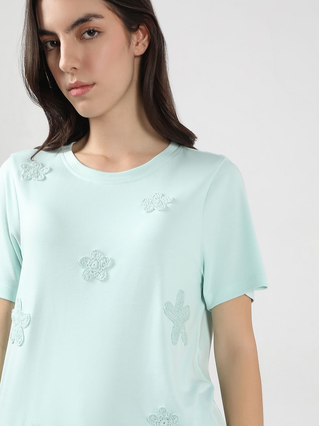 Mint Green Embroidered T-Shirt