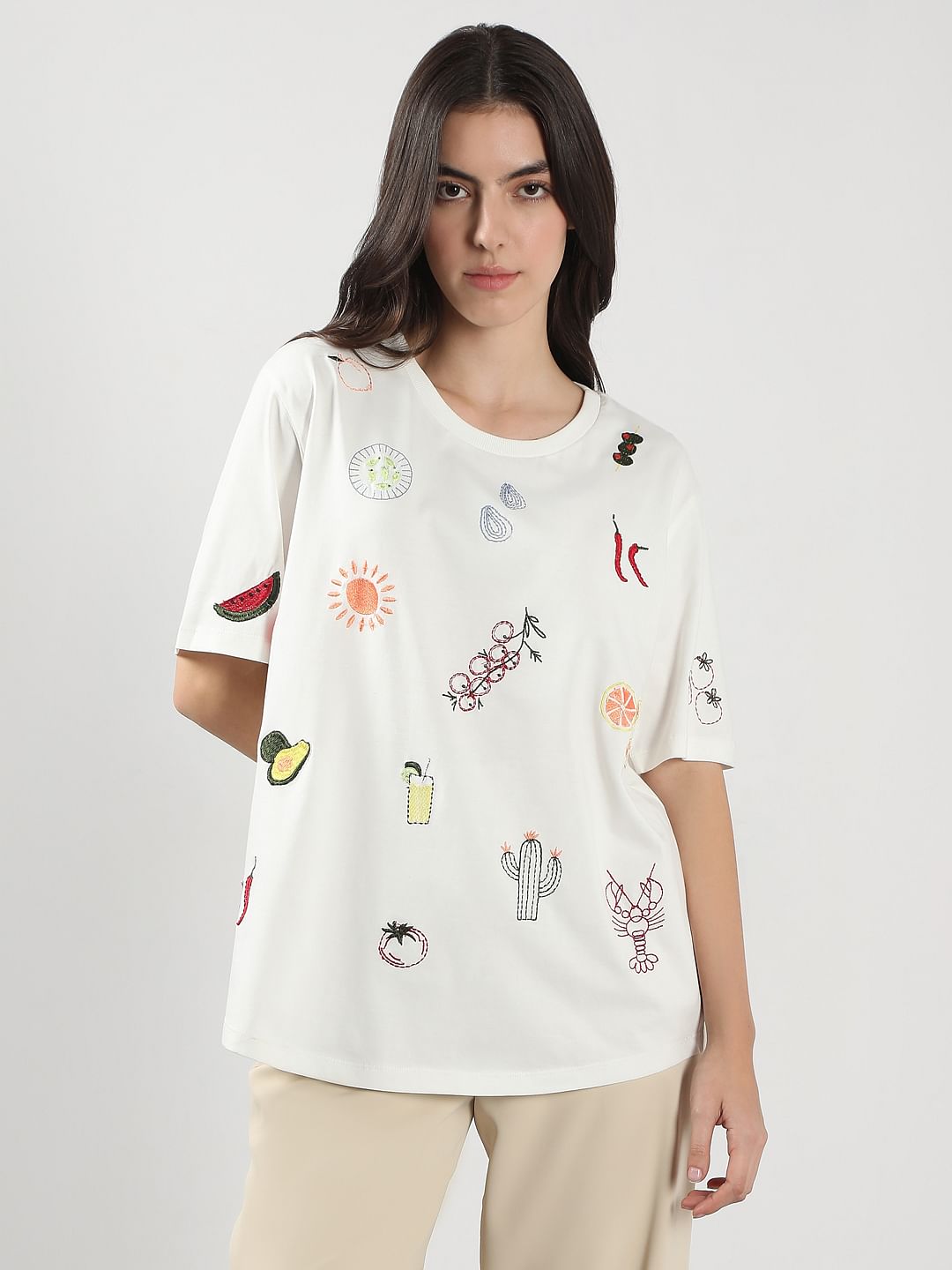 White Printed Cotton T-Shirt