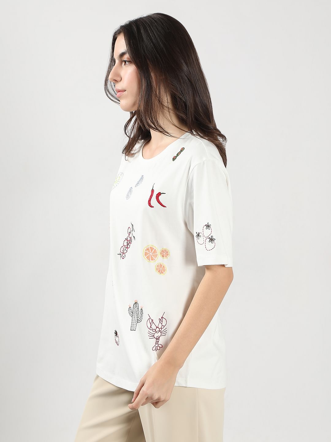 White Printed Cotton T-Shirt