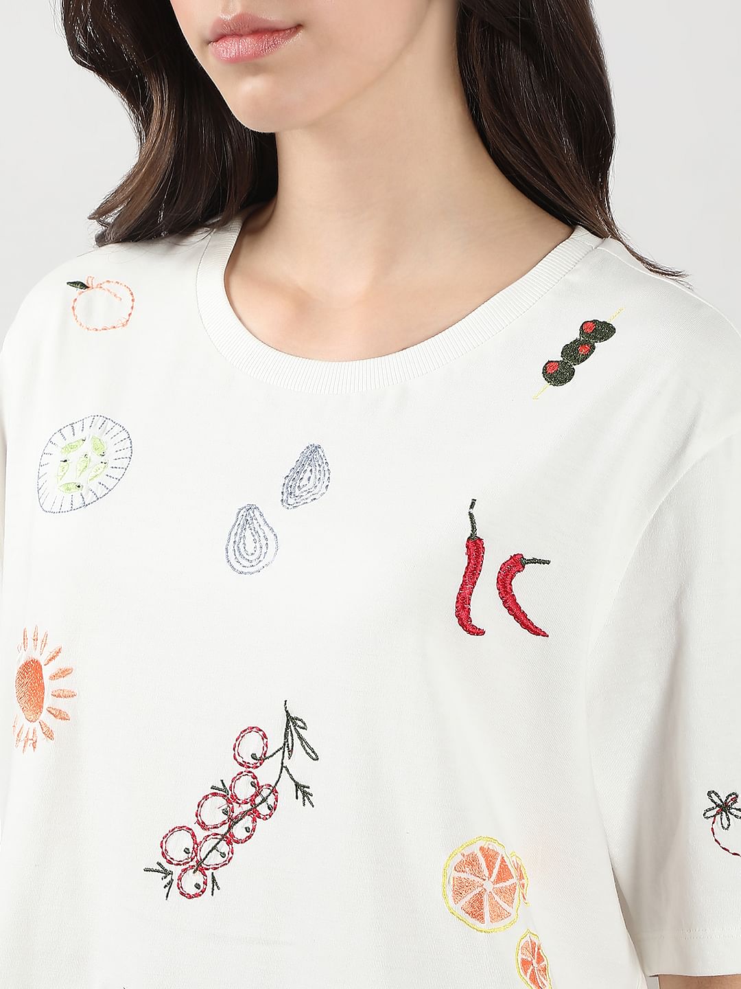 White Printed Cotton T-Shirt