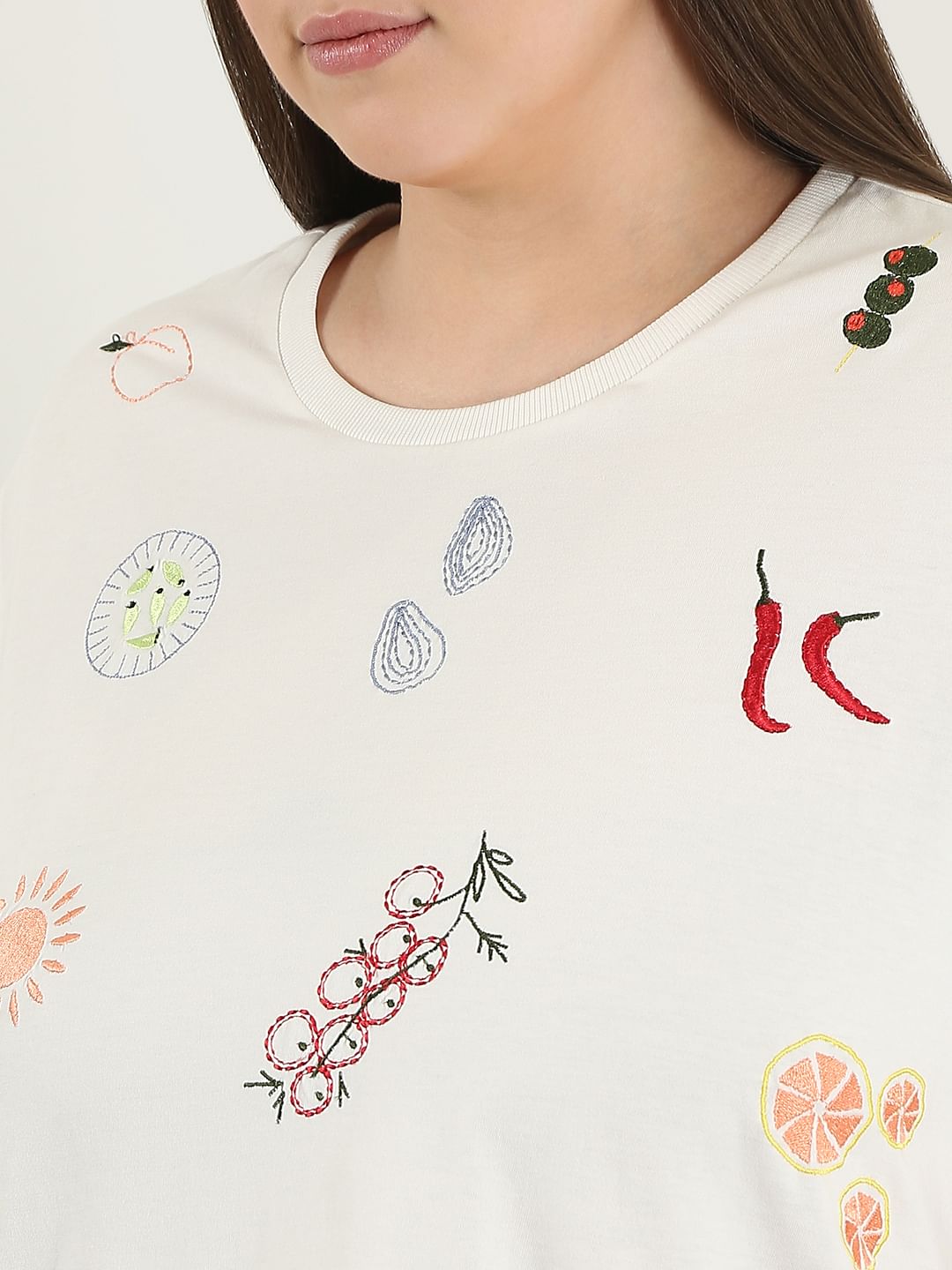 Curve White Printed Cotton T-Shirt