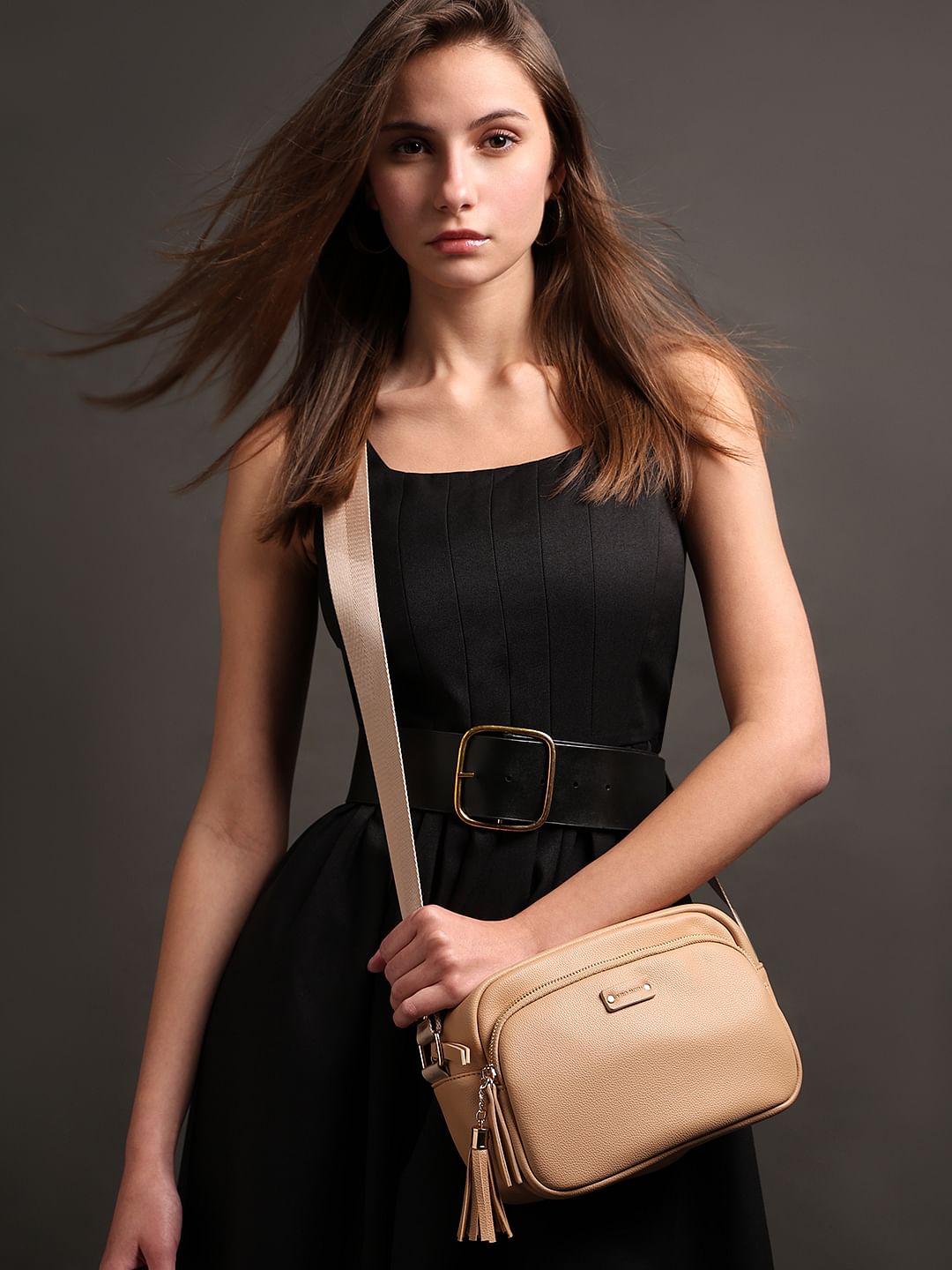 Tan Rectangular Sling Bag - Main Image