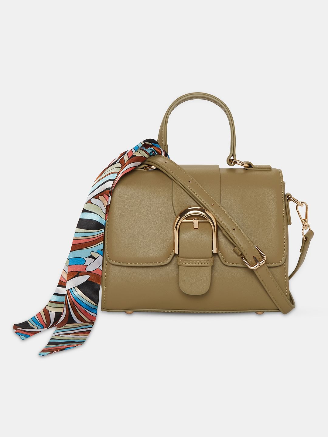Khaki Scarf Detail Sling Bag