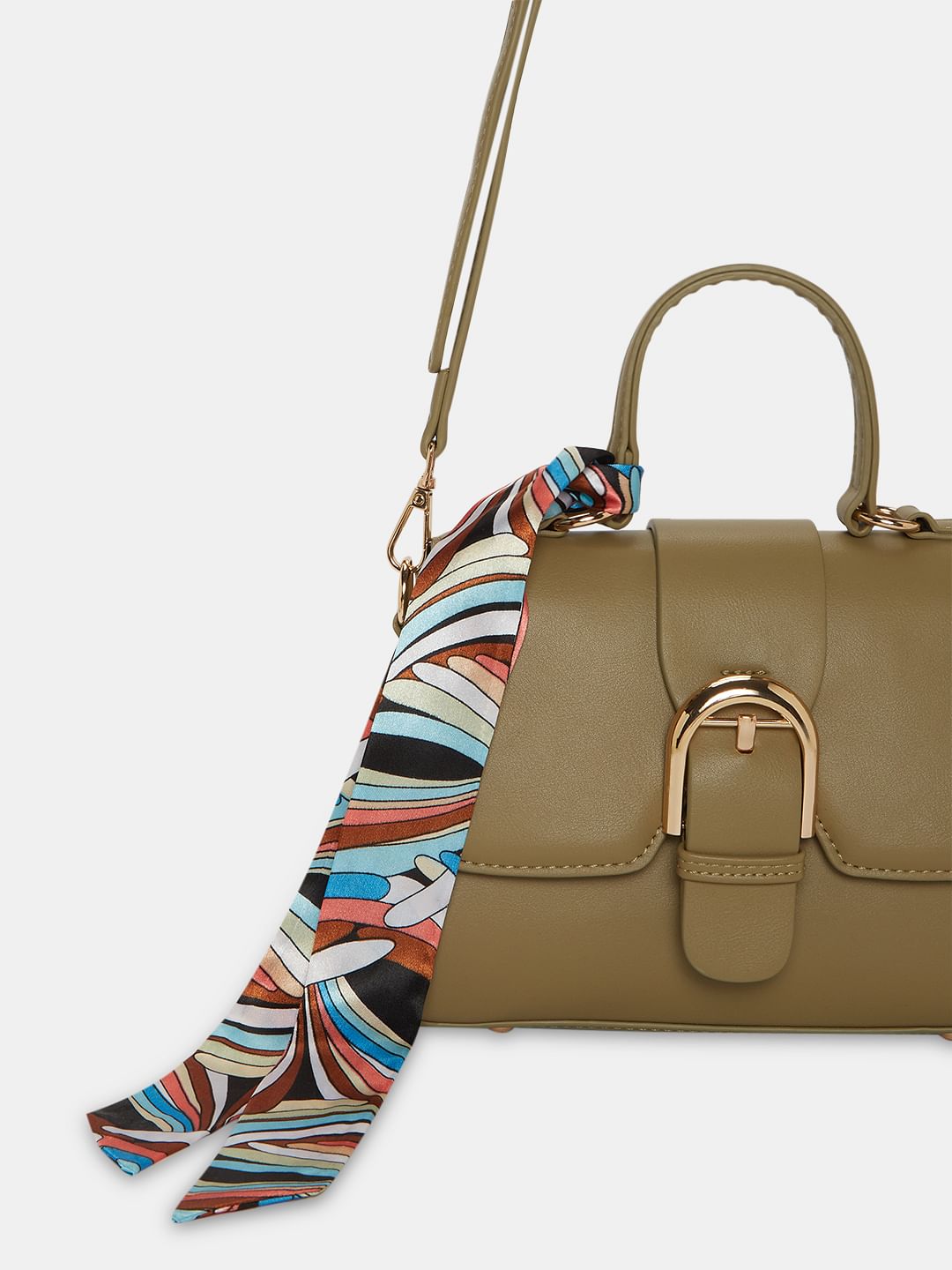 Khaki Scarf Detail Sling Bag