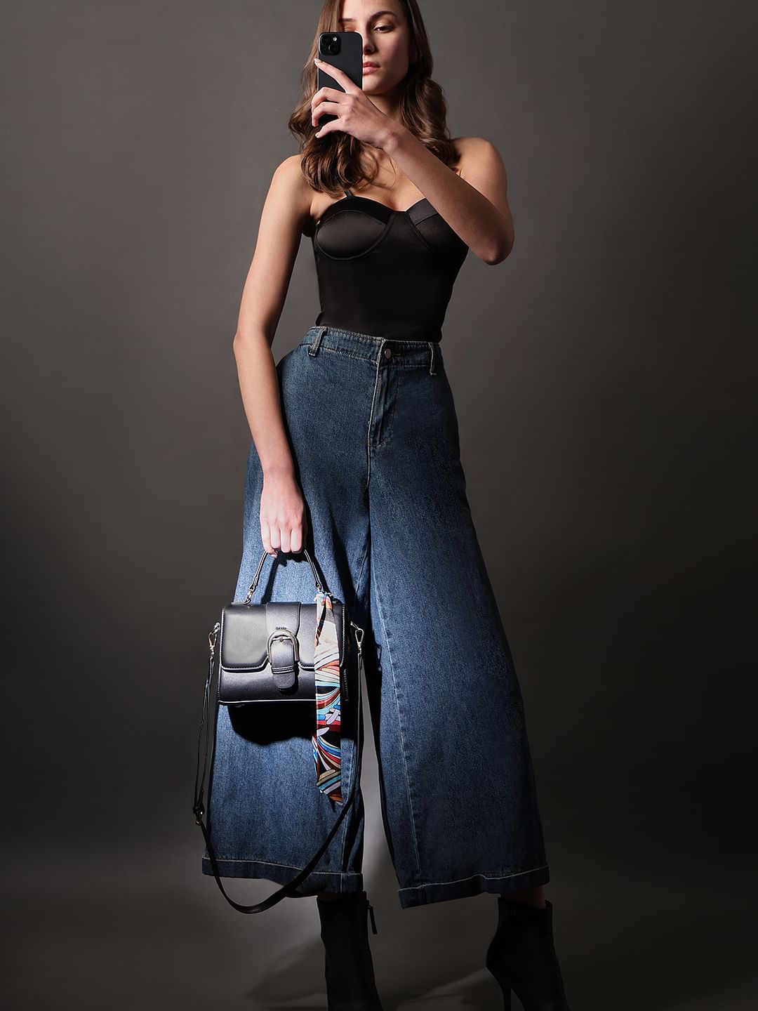 Black Scarf Detail Sling Bag