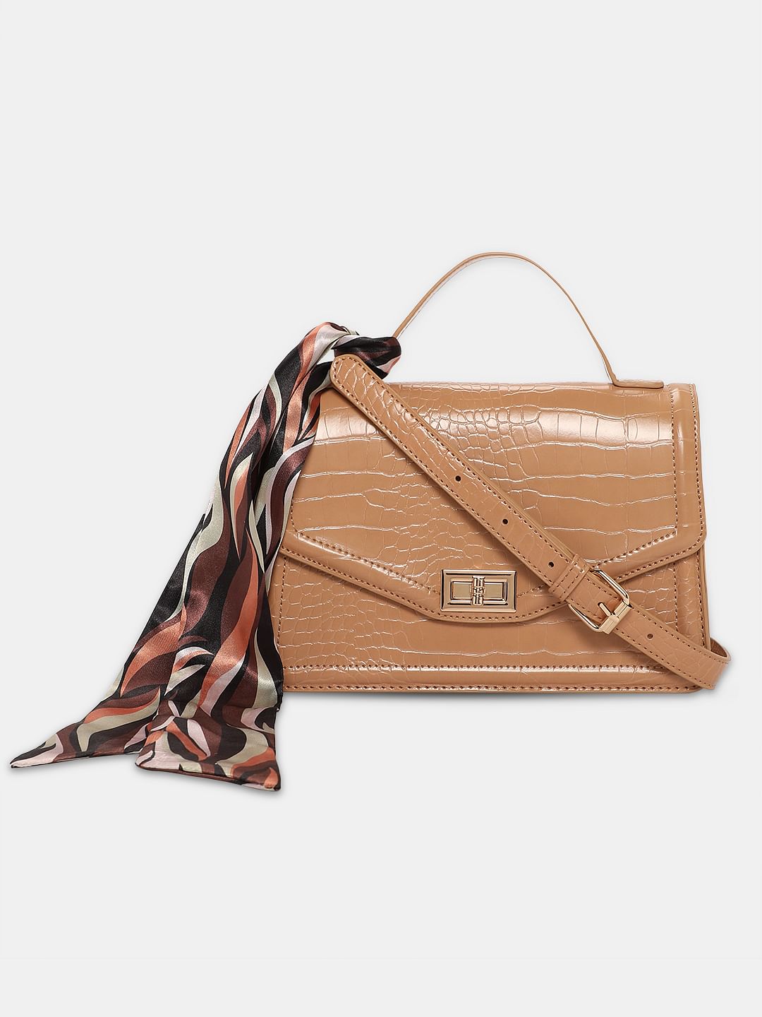 Beige Textured Sling Bag