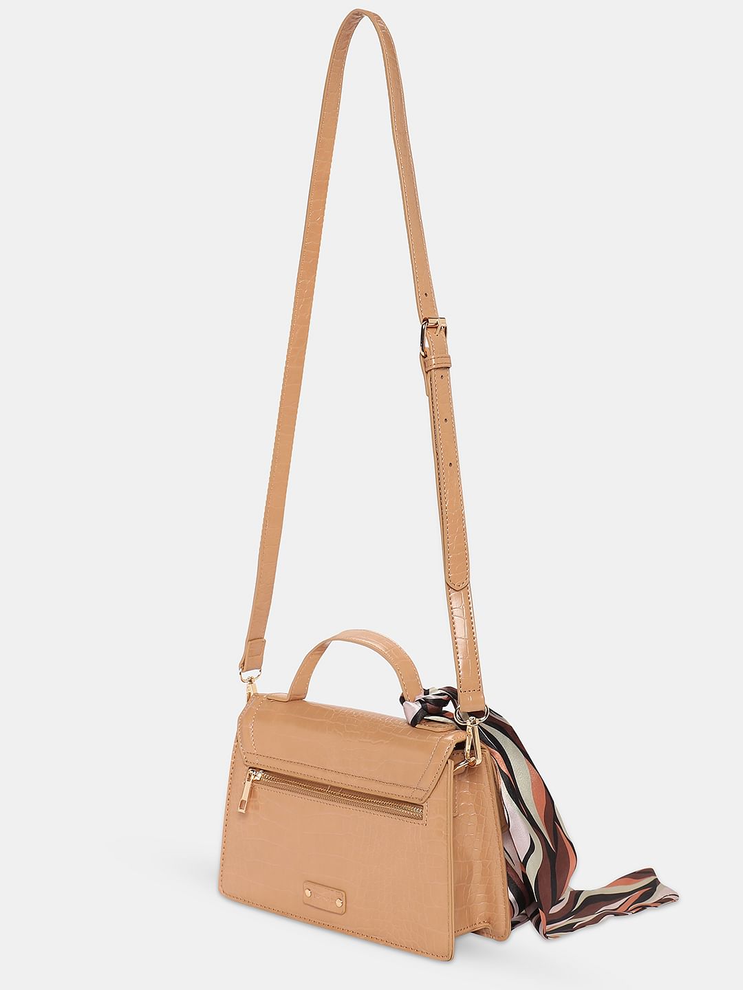 Beige Textured Sling Bag