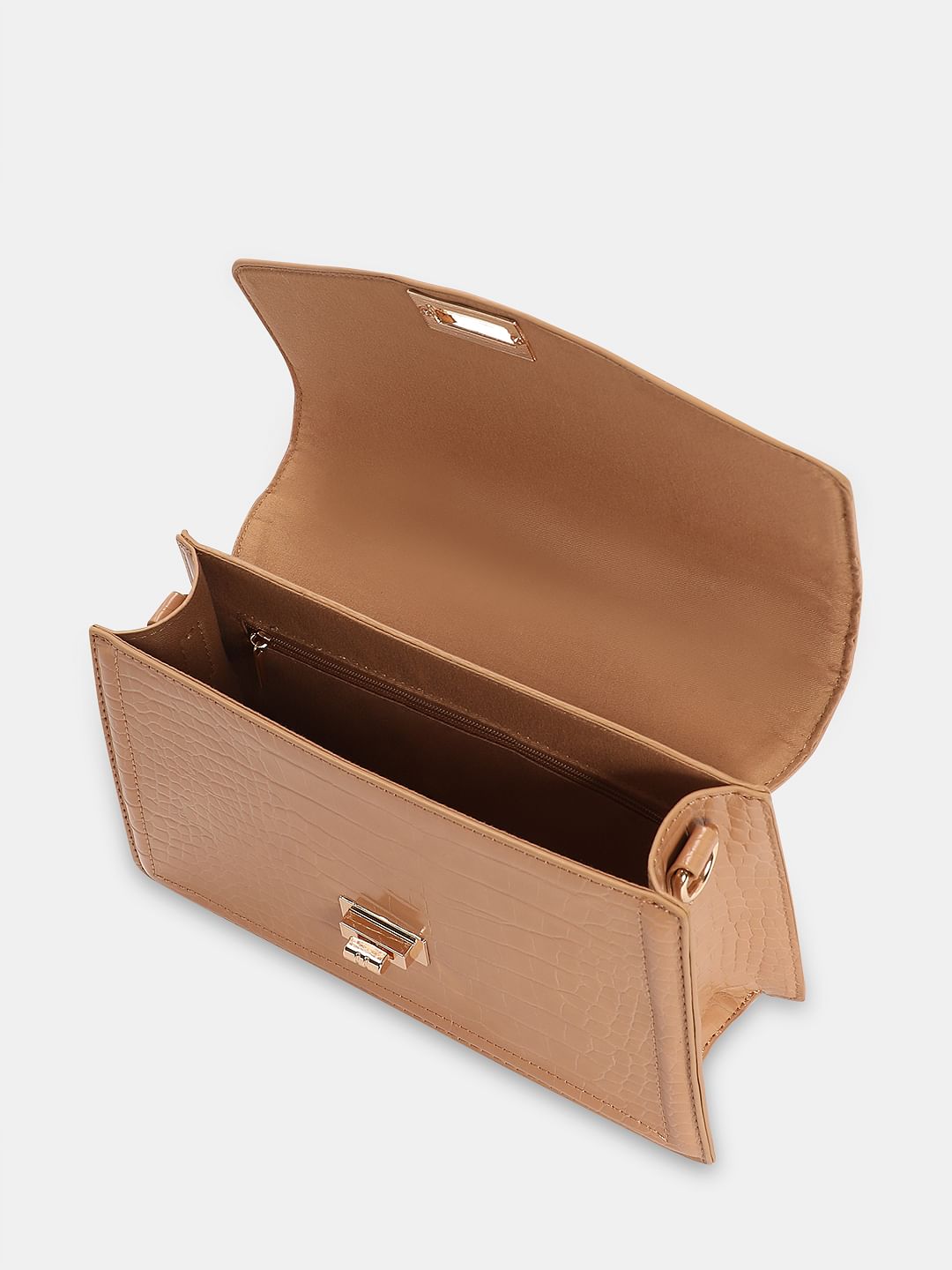 Beige Textured Sling Bag