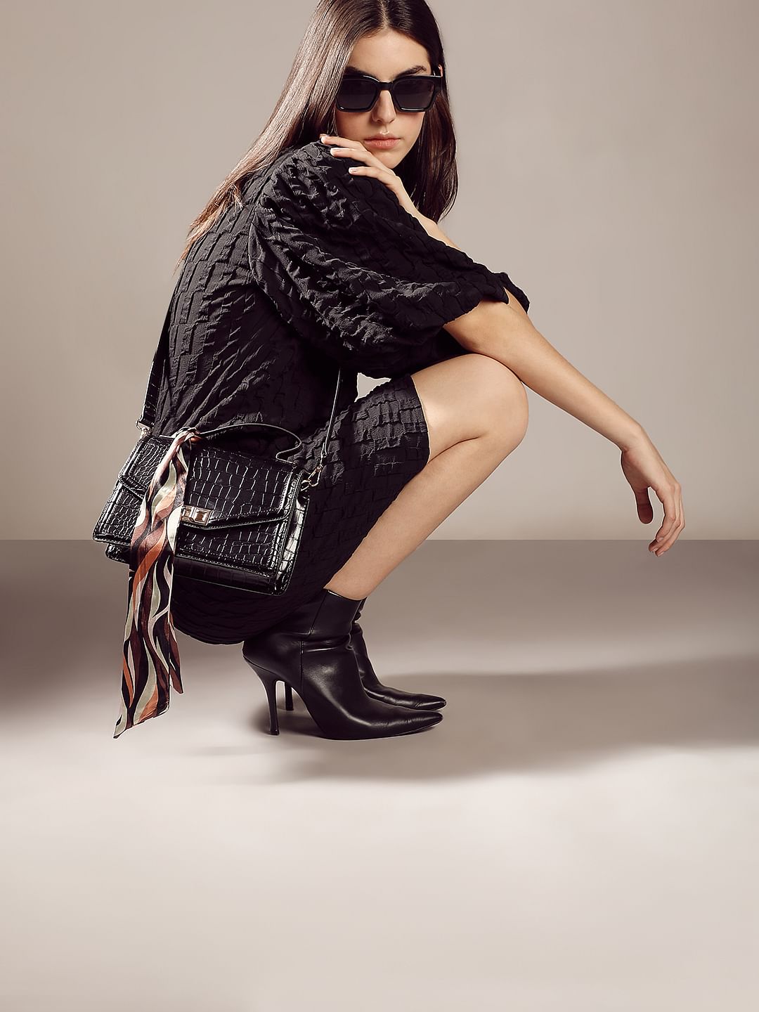 Black Textured Sling Bag