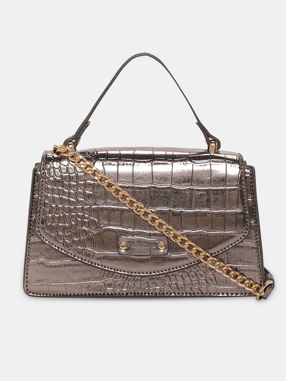 Silver Textured Sling Bag