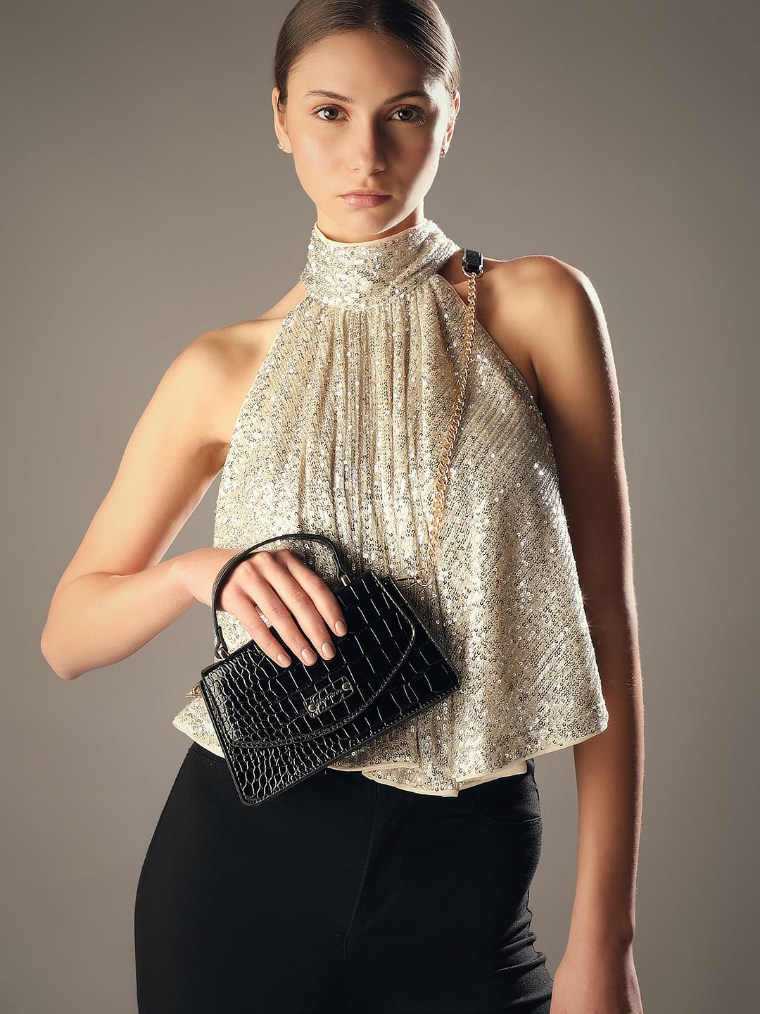 Black Textured Sling Bag