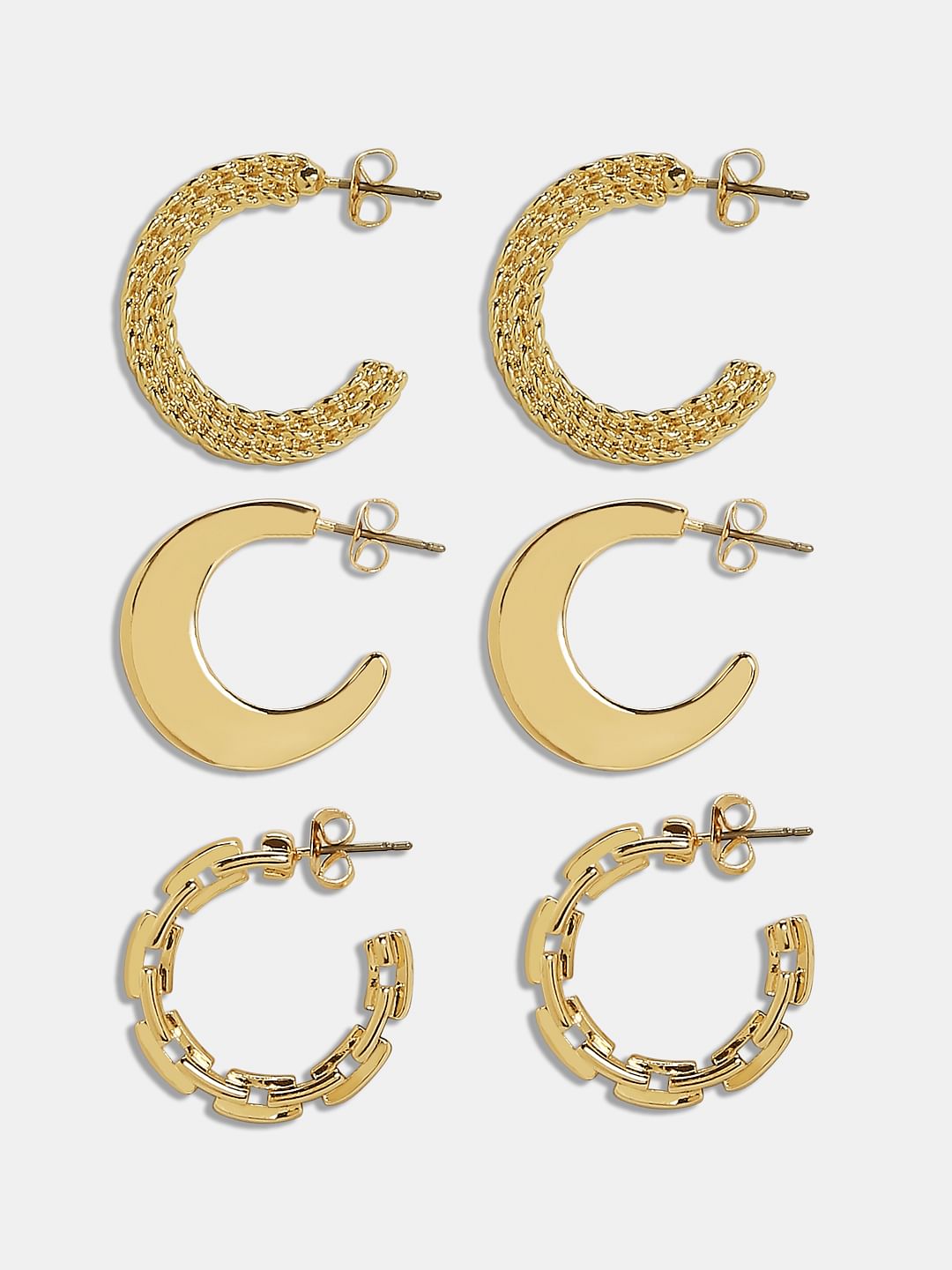 Pack Of 3 Golden Hoop Earrings