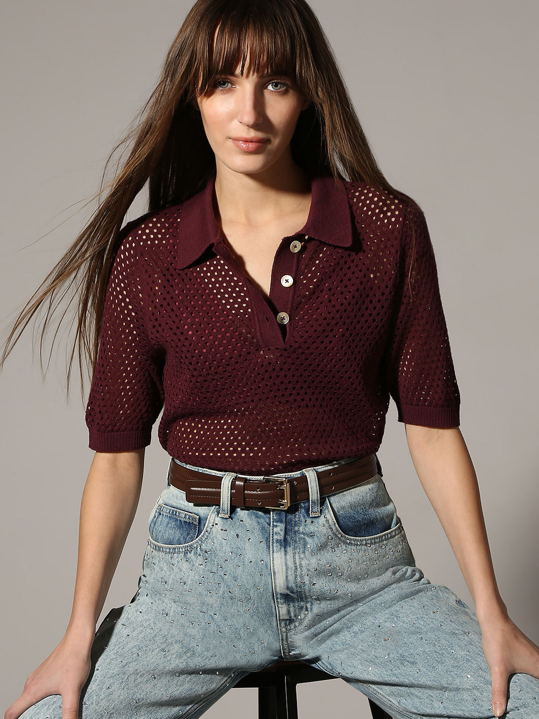 Dark Red Knitted Top