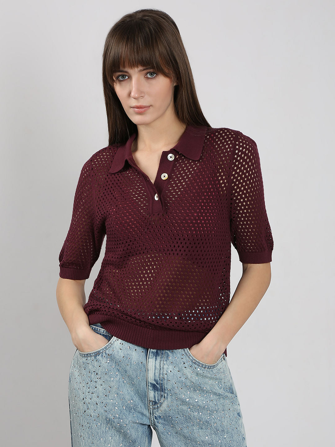 Dark Red Knitted Top
