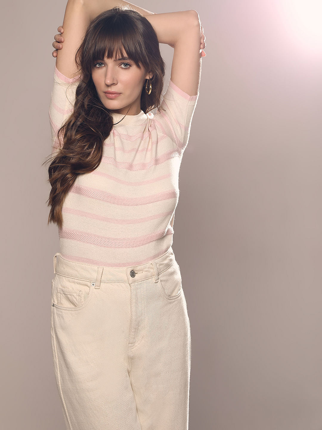 Pink & White Striped Knitted Top