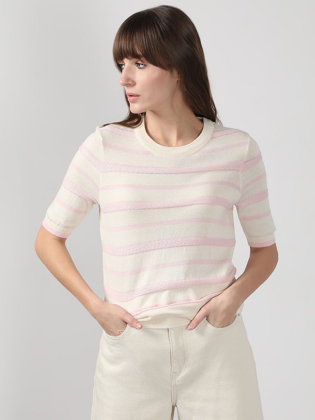 Pink & White Striped Knitted Top